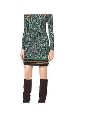 MICHAEL Michael Kors green and navy paisley print dress